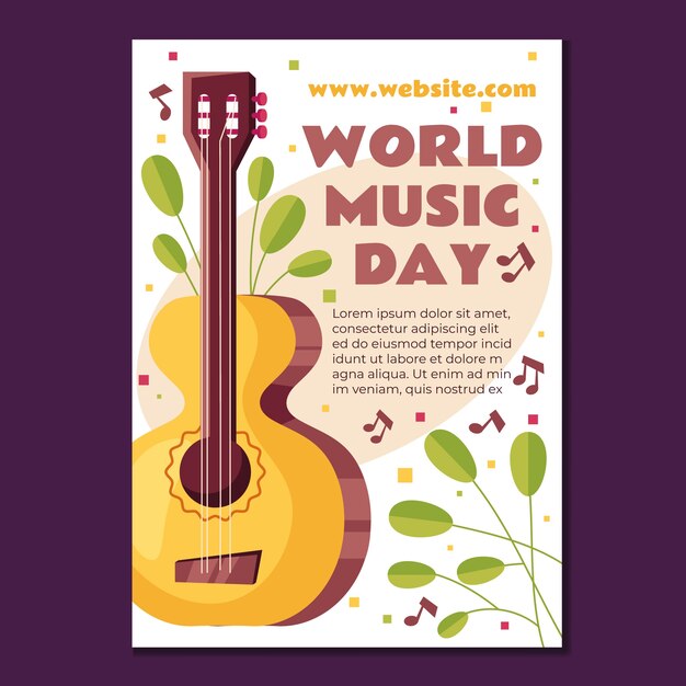Hand drawn world music day flyer template