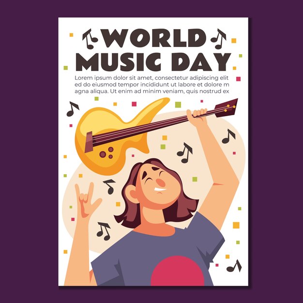 Vettore gratuito modello di volantino per la giornata mondiale della musica disegnato a mano