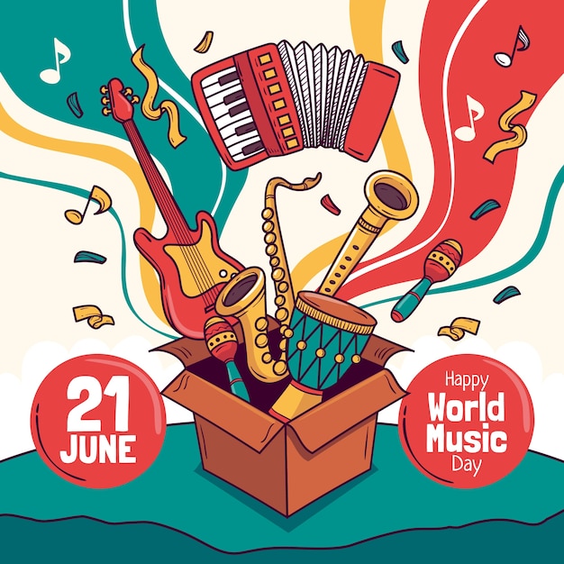 Free vector hand drawn world music day illustration