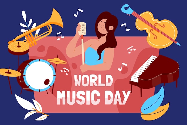 Hand drawn world music day illustration