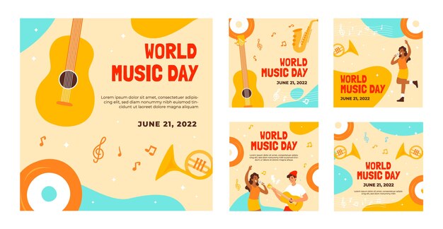 손으로 그린 세계 음악의 날 인스 타 그램 포스트 컬렉션