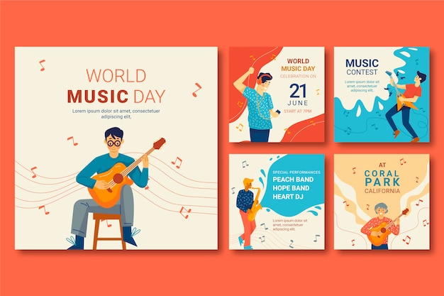 Free vector hand drawn world music day instagram post