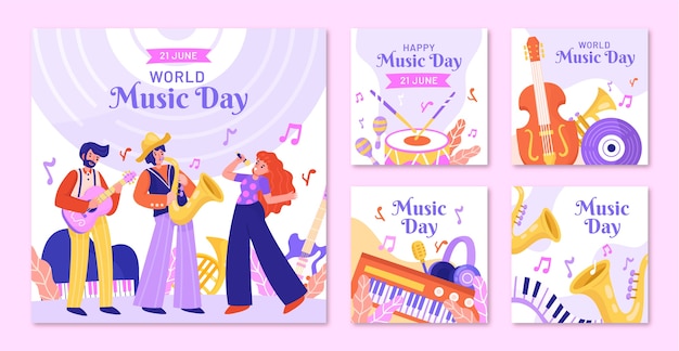 Hand drawn world music day instagram post