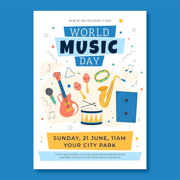 Hand drawn world music day poster template