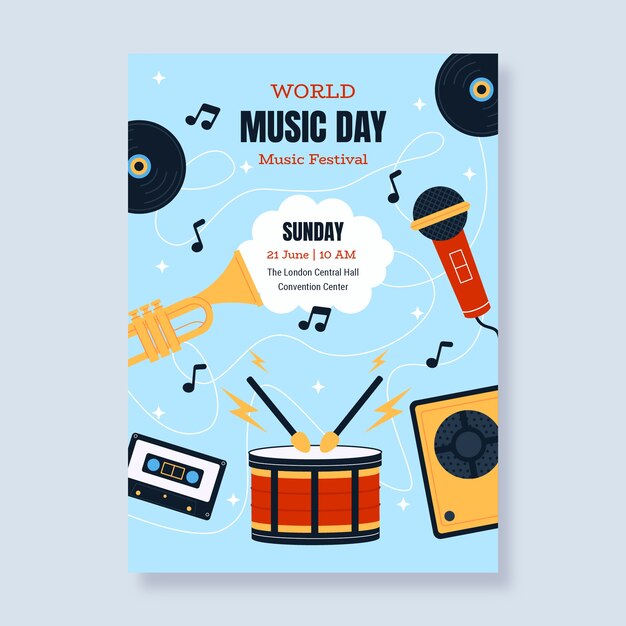 Hand drawn world music day poster withdrums