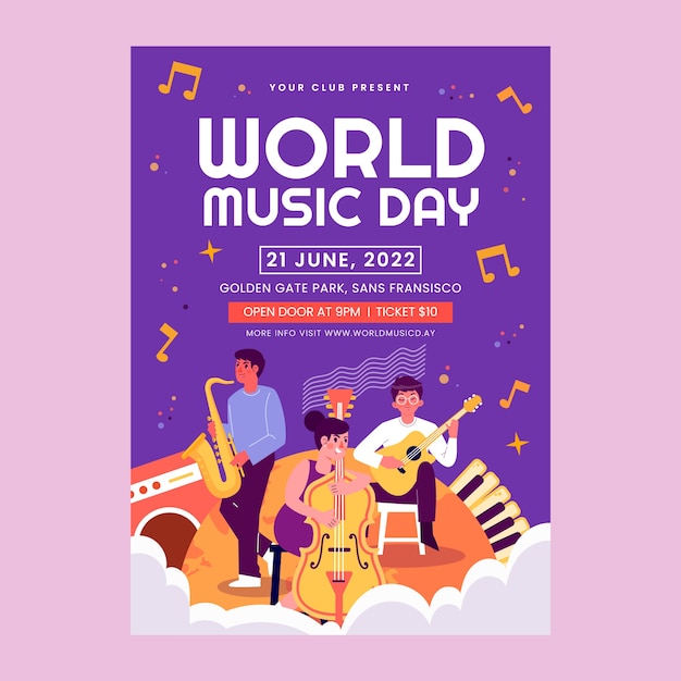 Нарисованный рукой плакат всемирного дня музыки