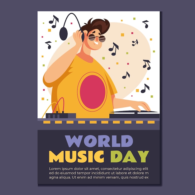 Modello di giornata mondiale della musica disegnato a mano