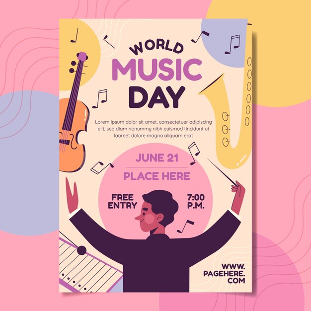 hand drawn world music dayposter template