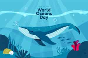 Free vector hand drawn world oceans day background with whale