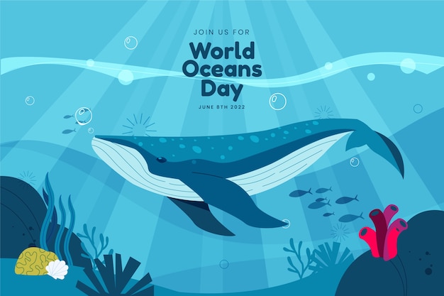 Ручной обращается всемирный день океанов фон с китом