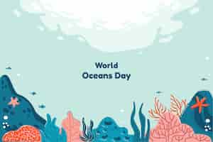 Free vector hand drawn world oceans day background