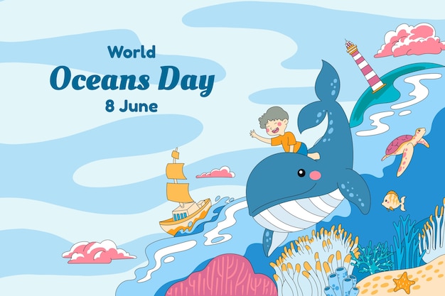 Hand drawn world oceans day background