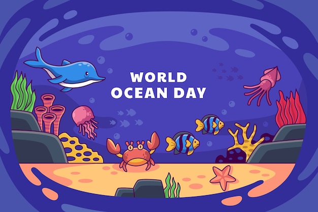 Hand drawn world oceans day background
