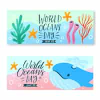 Free vector hand drawn world oceans day banners