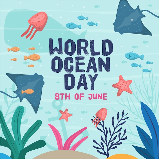 Hand drawn world oceans day concept