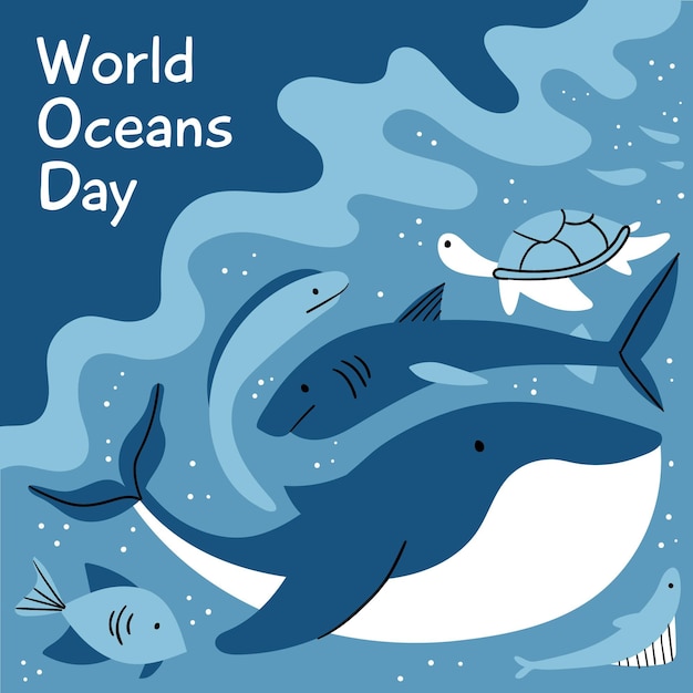 Hand drawn world oceans day concept