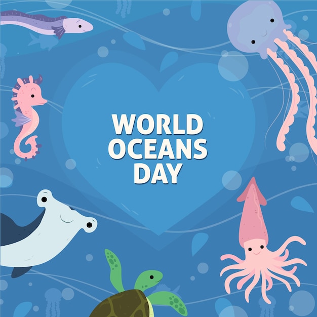 Hand drawn world oceans day concept