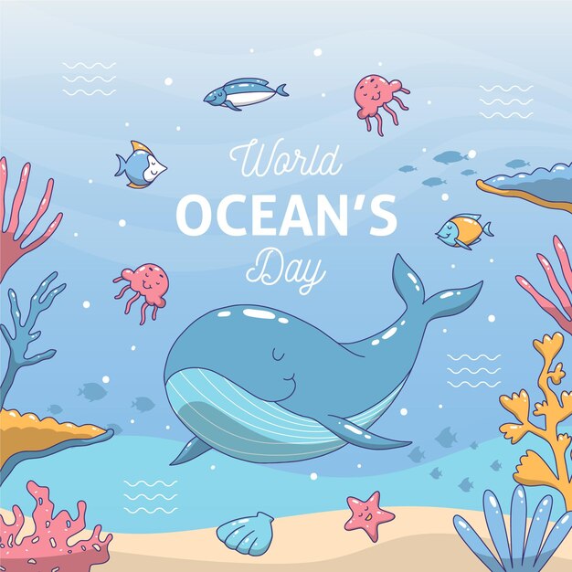 Hand drawn world oceans day concept