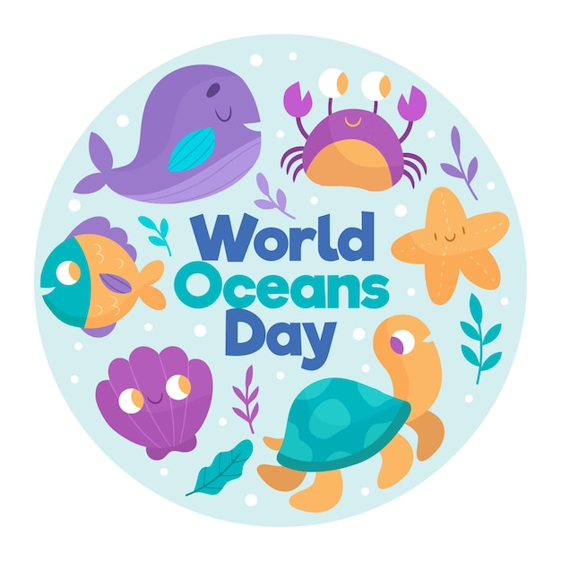 Hand drawn world oceans day concept