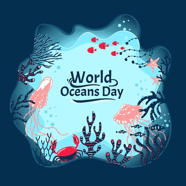 Hand drawn world oceans day concept
