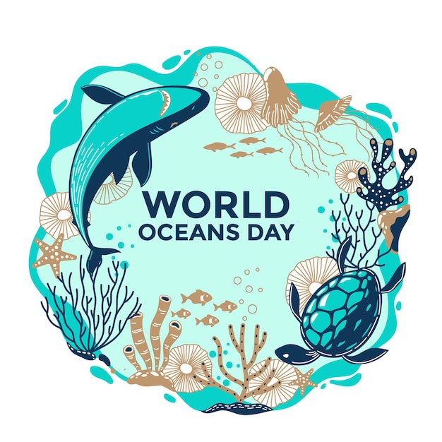 Hand drawn world oceans day concept