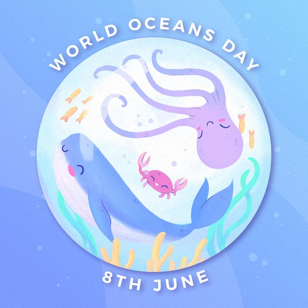 Нарисованная рукой концепция дня мирового океана
