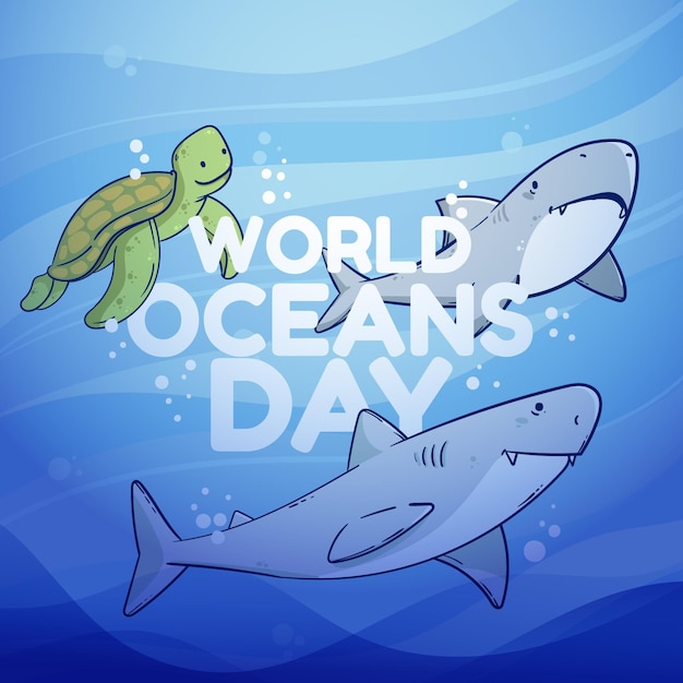 Hand drawn world oceans day illustration