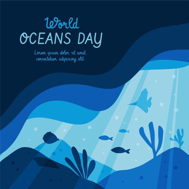 Нарисованная рукой иллюстрация всемирного дня океанов