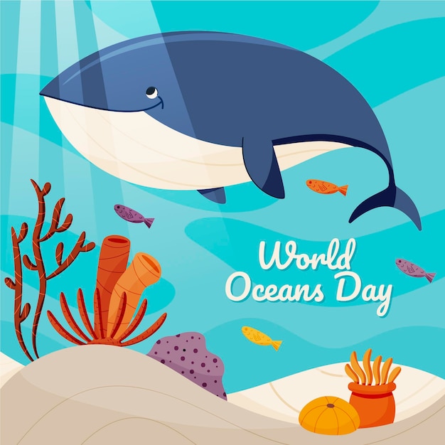 Hand drawn world oceans day illustration