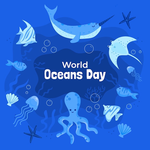 Free vector hand drawn world oceans day illustration