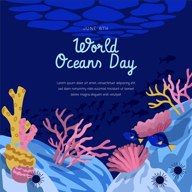 Hand drawn world oceans day illustration