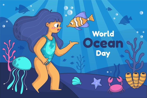 Hand drawn world oceans day illustration