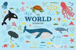 Free vector hand drawn world oceans day illustration