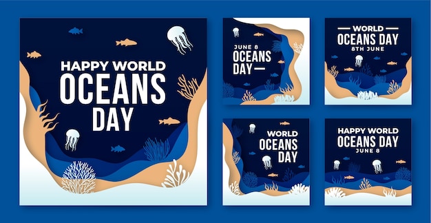 Vettore gratuito post di instagram della giornata mondiale degli oceani disegnati a mano