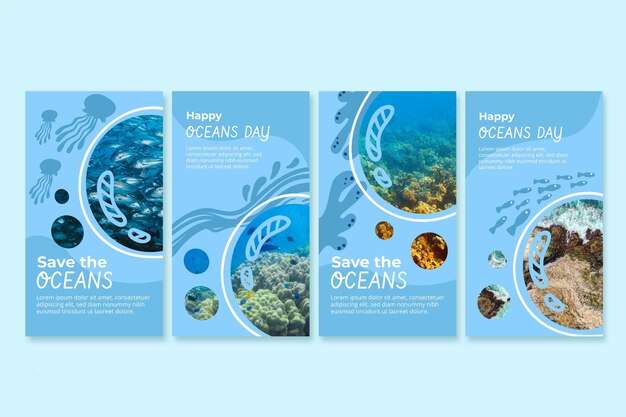 hand drawn world oceans day instagram stories collection
