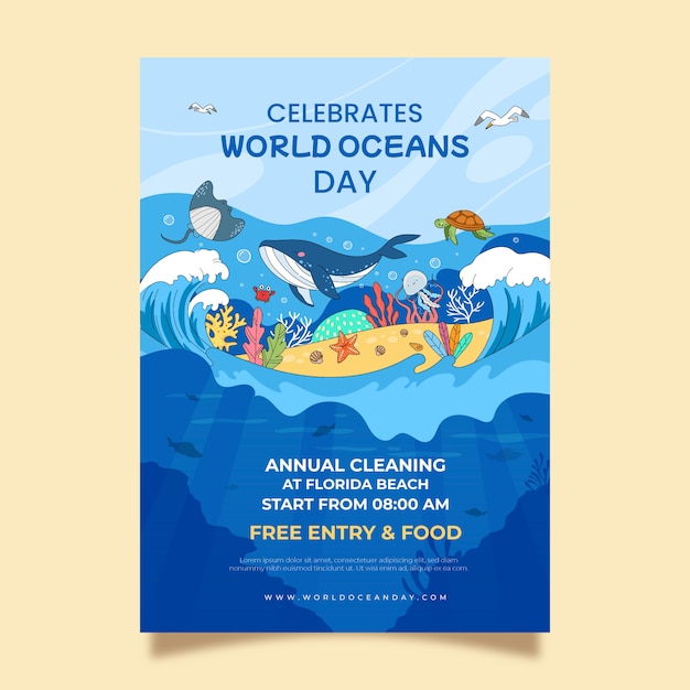 Нарисованный рукой плакат Всемирного дня океанов