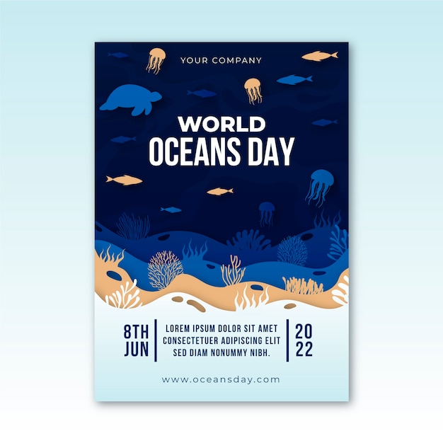 손으로 그린 세계 바다의 날 포스터
