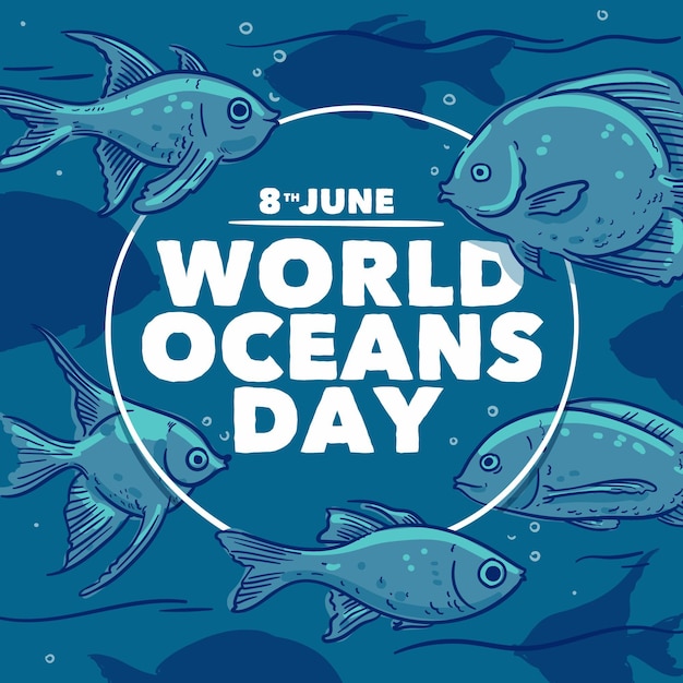 Hand drawn world oceans day