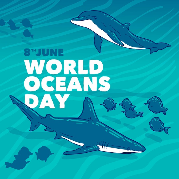 Hand drawn world oceans day