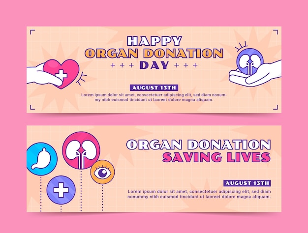 Vettore gratuito modello di banner orizzontale per la giornata mondiale della donazione di organi disegnata a mano