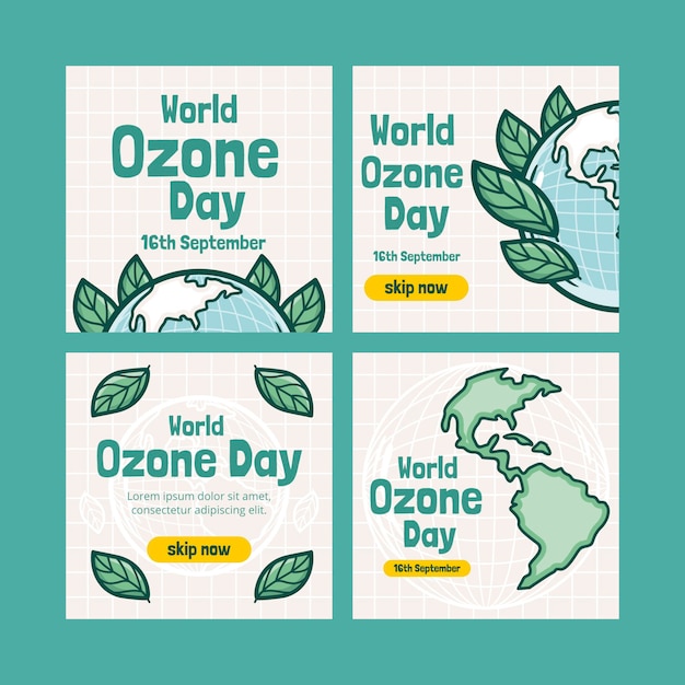 Collezione di post di instagram per la giornata mondiale dell'ozono disegnata a mano