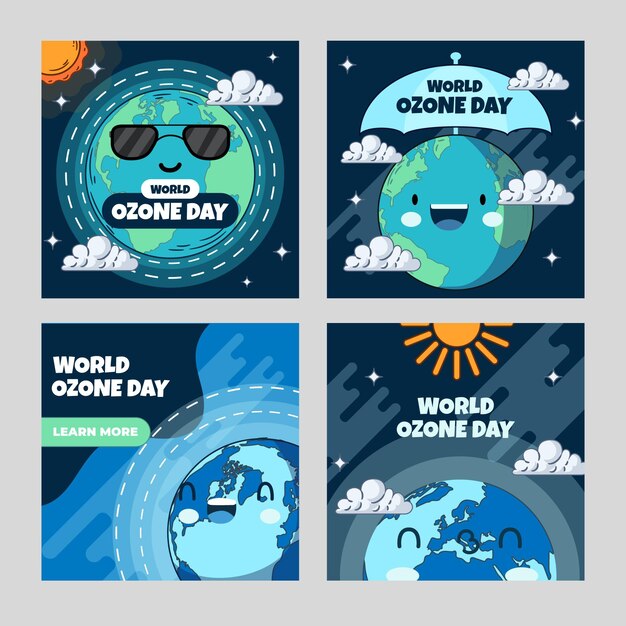 Hand drawn world ozone day instagram posts collection