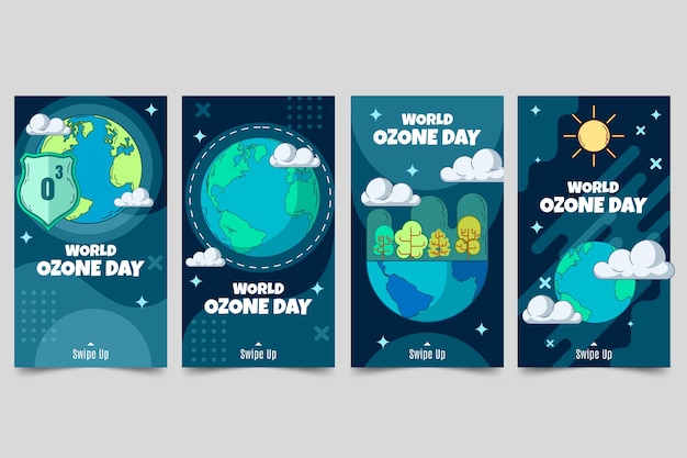 Hand drawn world ozone day instagram stories collection