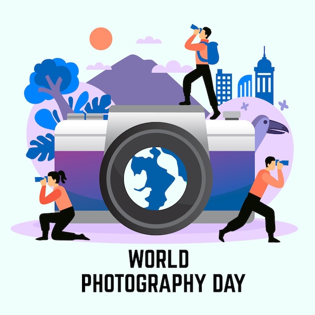 Illustrazione disegnata a mano di giorno di fotografia del mondo