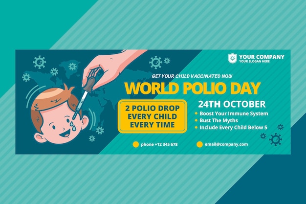 Vettore gratuito modello di copertina dei social media per la giornata mondiale della polio disegnata a mano