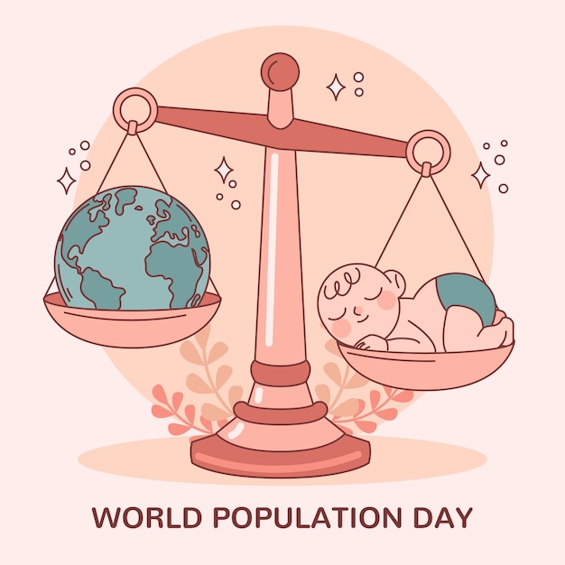 Free vector hand drawn world population day illustration with scales