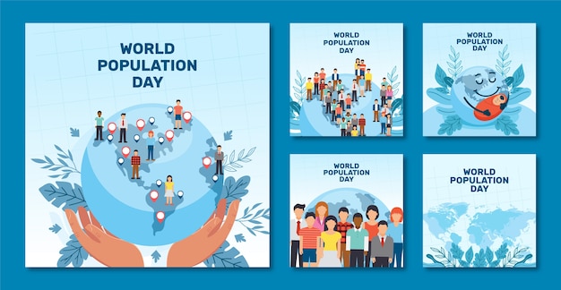 Free vector hand drawn world population day instagram post collection