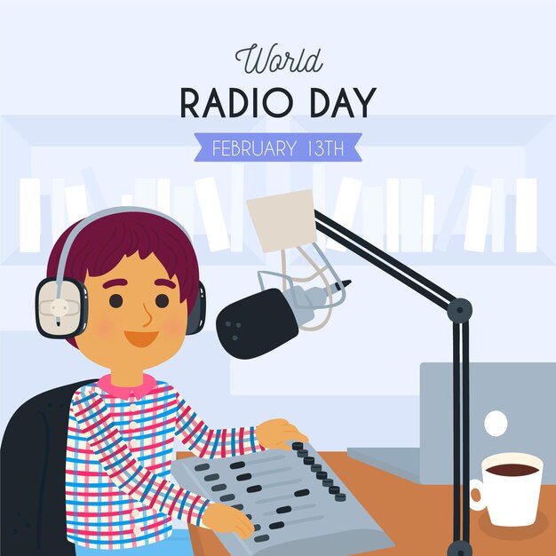 Hand drawn world radio day illustration