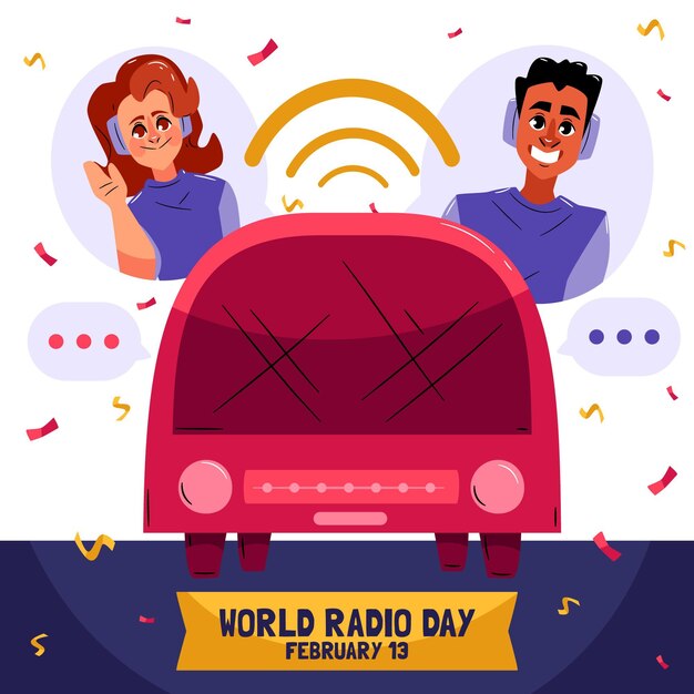 Hand drawn world radio day illustration