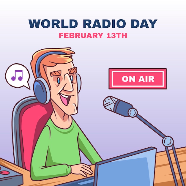 手描きの世界ラジオの日のイラスト